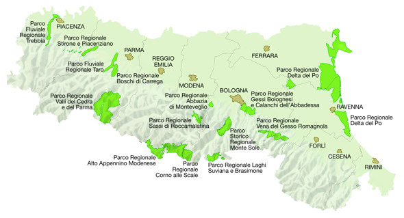 Mappa dei Parchi regionali - Fonte: Regione Emilia-Romagna